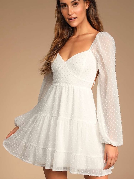 Lulus Dresses & Skirts - NWT Lulus Longing And Love White Swiss Dot Puff Long Sleeve
Mini Dress